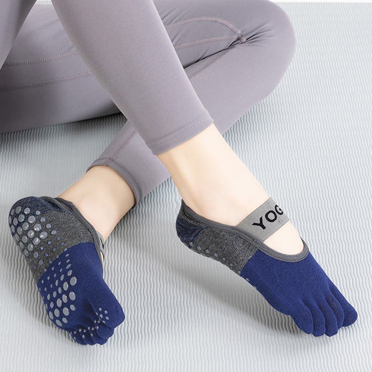 ネイビー | ヨガソックス 5本指 滑り止め | teddyshop