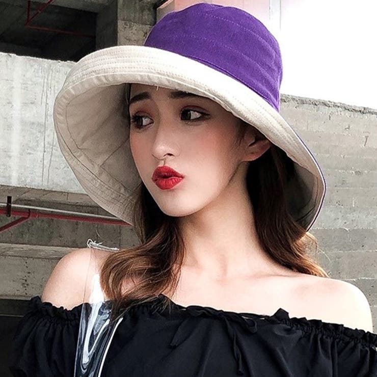 B：パープル | バケットハット つば広 紫外線対策 | teddyshop