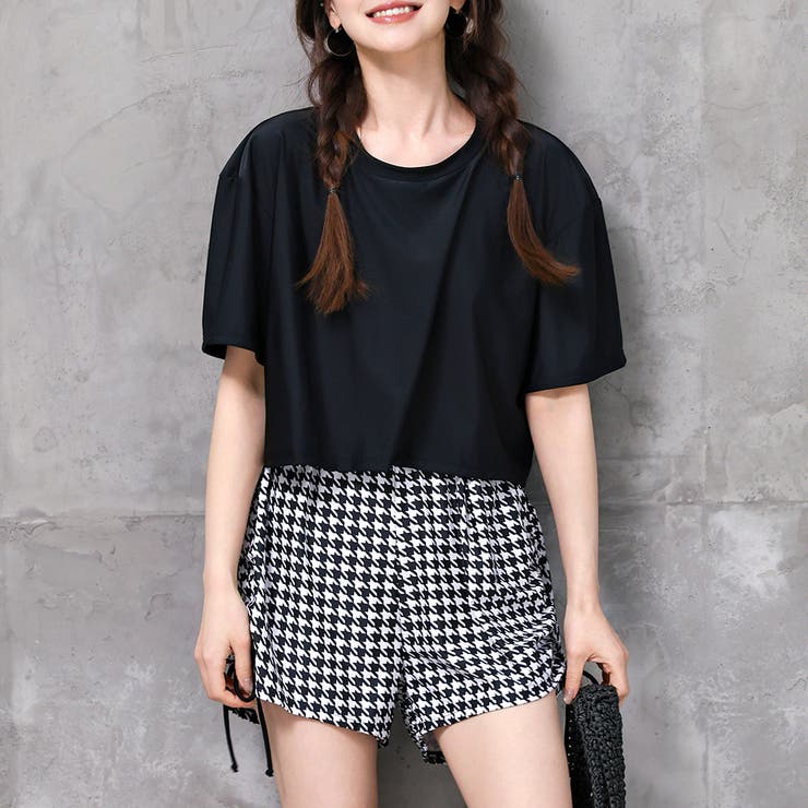 ブラック×千鳥格子 | 水着体型カバー ママ水着 セパレート | teddyshop