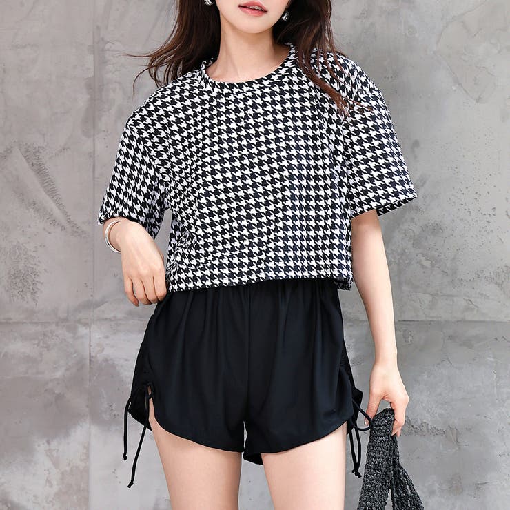 千鳥格子×ブラック | 水着体型カバー ママ水着 セパレート | teddyshop