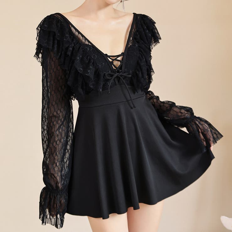 ブラック | 水着体型カバー ワンピース Vネック | teddyshop