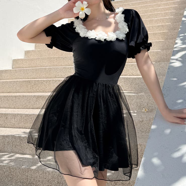 ブラック | 水着体型カバー ワンピース 半袖 | teddyshop