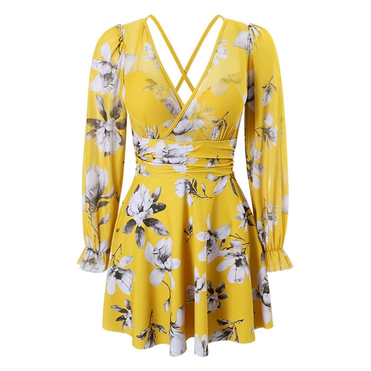 イエロー | ワンピース水着 体型カバー 花柄 | teddyshop