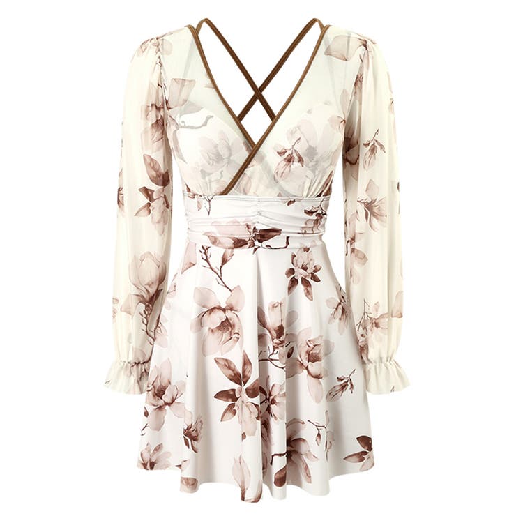 ブラウン | ワンピース水着 体型カバー 花柄 | teddyshop