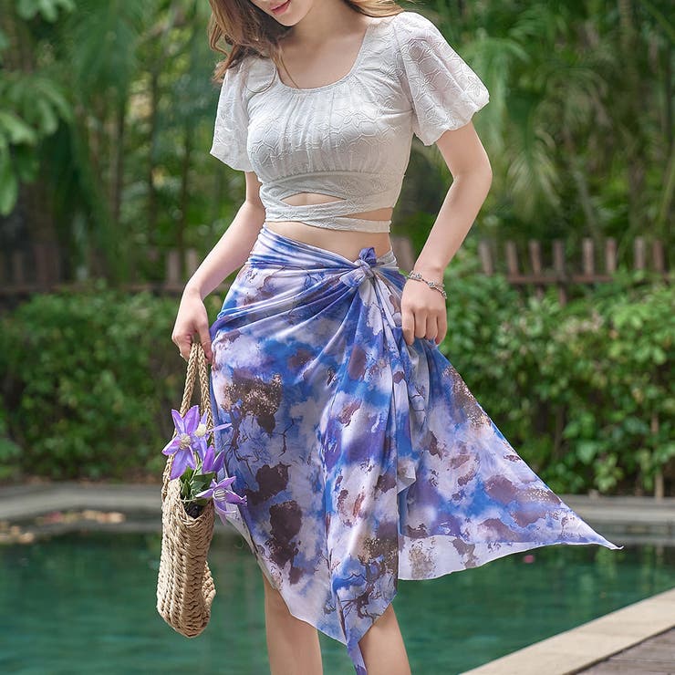 ホワイト×ブルー | 水着 体型カバー レディース | teddyshop