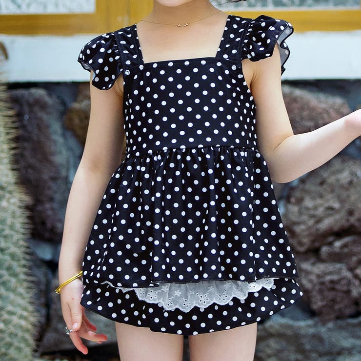 ブラック×ドット | キッズ 水着 女の子 | Kids Teddy