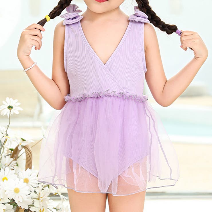 パープル | キッズ 水着 女の子 | Kids Teddy