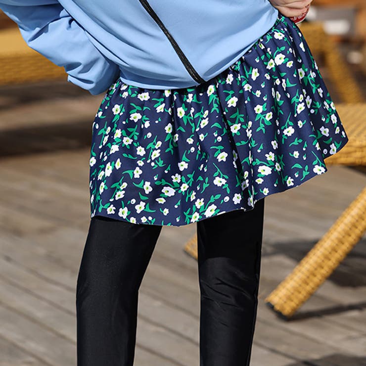 ネイビー×フラワー | キッズ 水着 レギンス | Kids Teddy