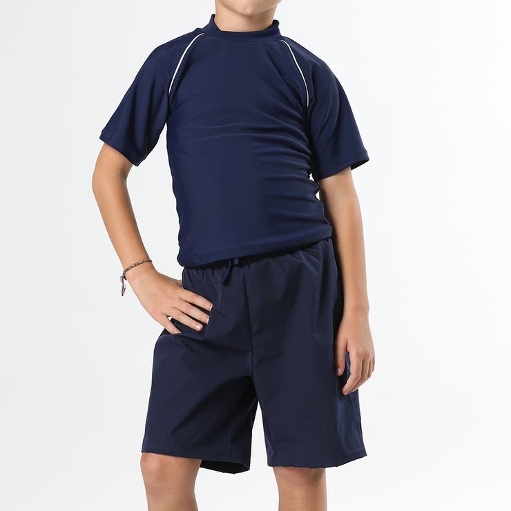 ネイビー×ホワイト | 【紫外線カット率99 6％】キッズ 水着 | Kids Teddy