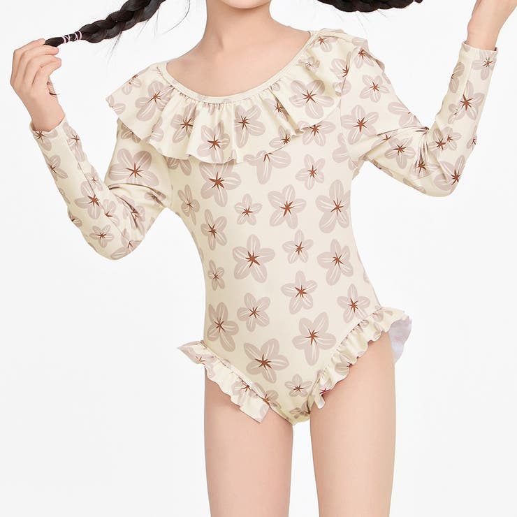 アイボリー×フラワー | キッズ オールインワン 水着 | Kids Teddy