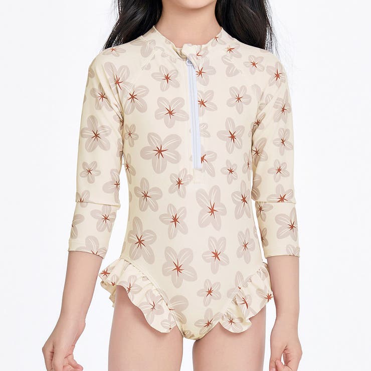 アイボリー×フラワー | キッズ オールインワン 水着 | Kids Teddy