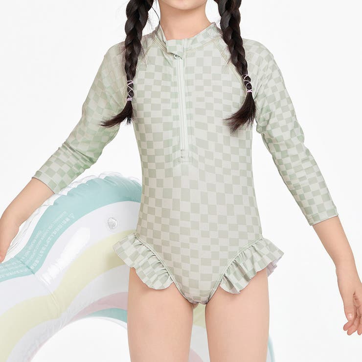 グリーン×チェック | キッズ オールインワン 水着 | Kids Teddy