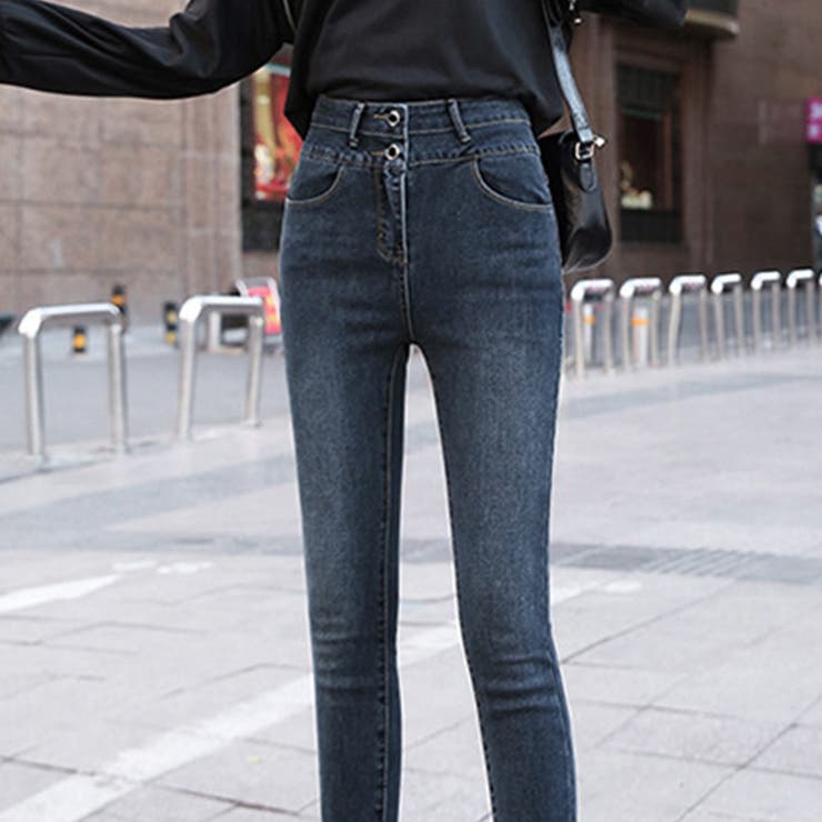 ブルー | ハイウエストスキニーパンツ デニム スリム | teddyshop