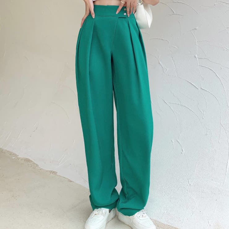 ブルーグリーン | タックパンツ ハイウエスト カラーパンツ | teddyshop