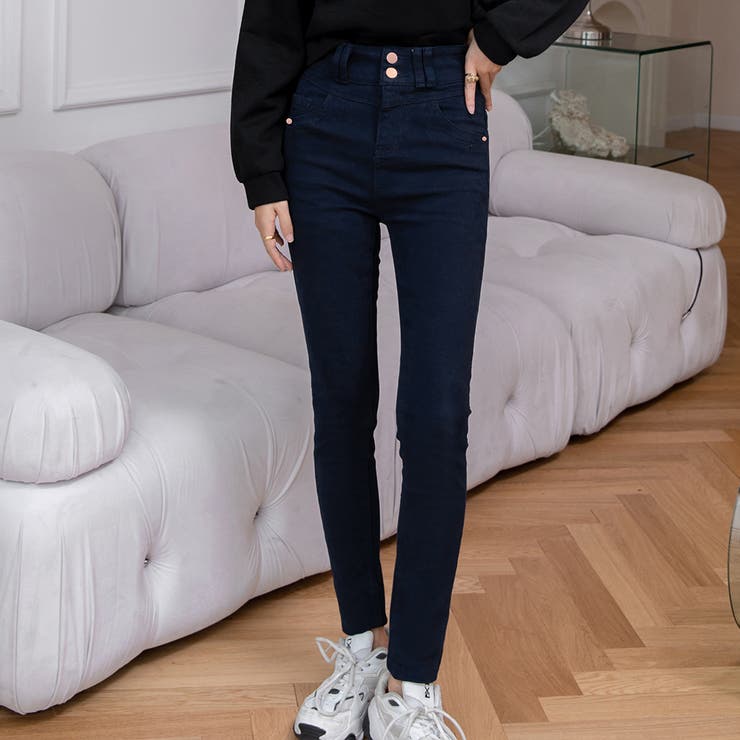 ネイビー | 裏起毛デニム スキニー ジーンズ | teddyshop