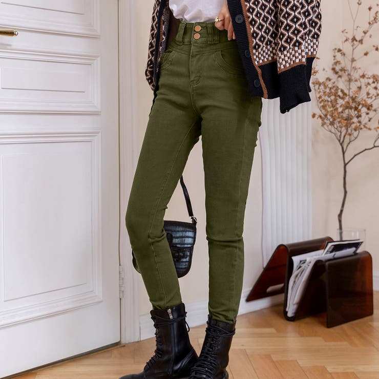 カーキ | 裏起毛デニム スキニー ジーンズ | teddyshop