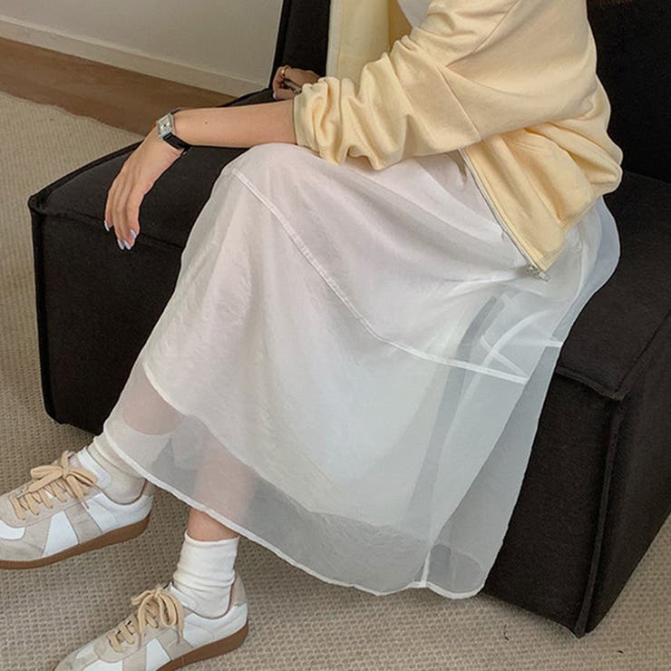 ホワイト | フレアスカート シアー ロングスカート | teddyshop