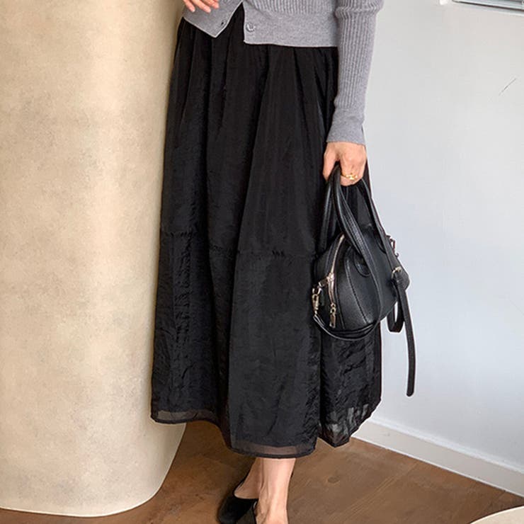 ブラック | フレアスカート シアー ロングスカート | teddyshop