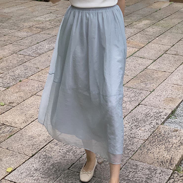 ブルー | フレアスカート シアー ロングスカート | teddyshop