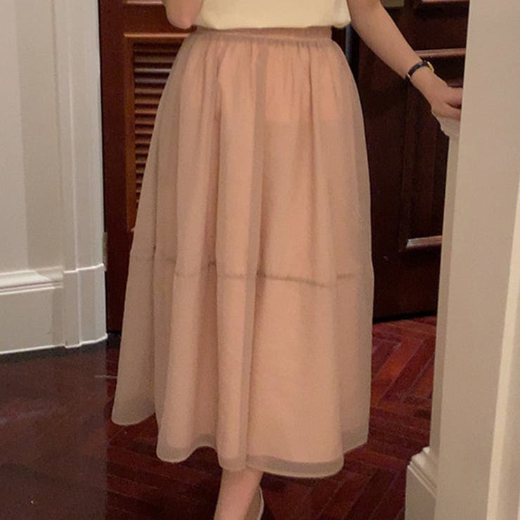 ピンク | フレアスカート シアー ロングスカート | teddyshop