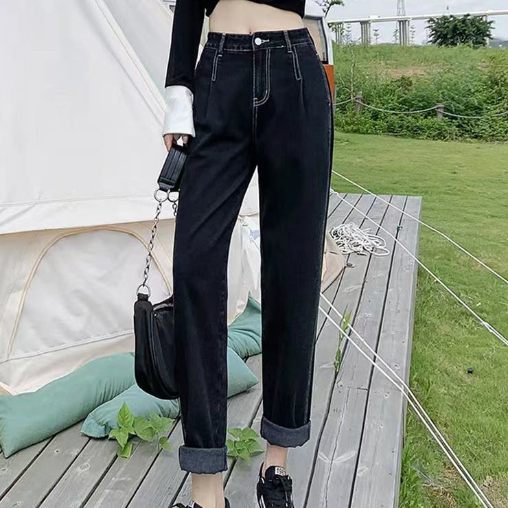 ブラック | デニムパンツ ストレート ハイウエスト | teddyshop