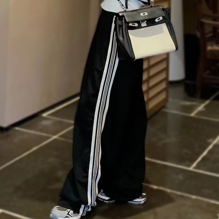 ブラック | トラックパンツ ボトムス ワイド | teddyshop