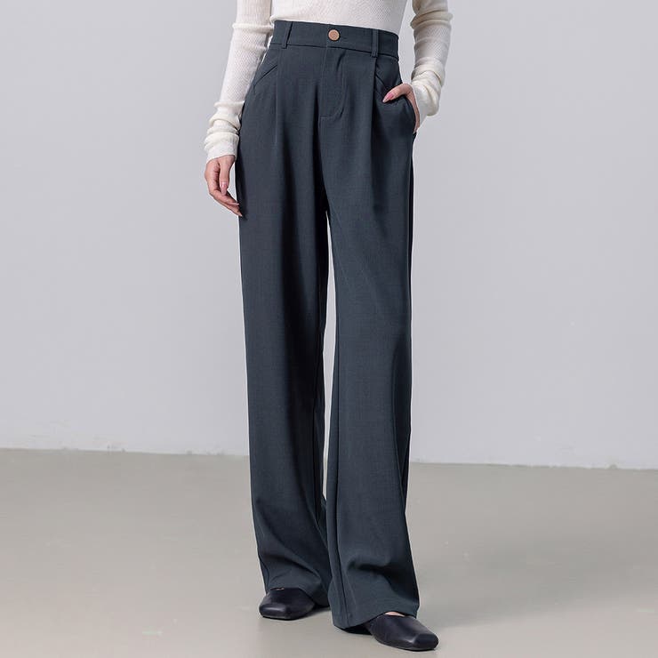 ダークグレー | ハイウエスト タックパンツ スラックス | teddyshop