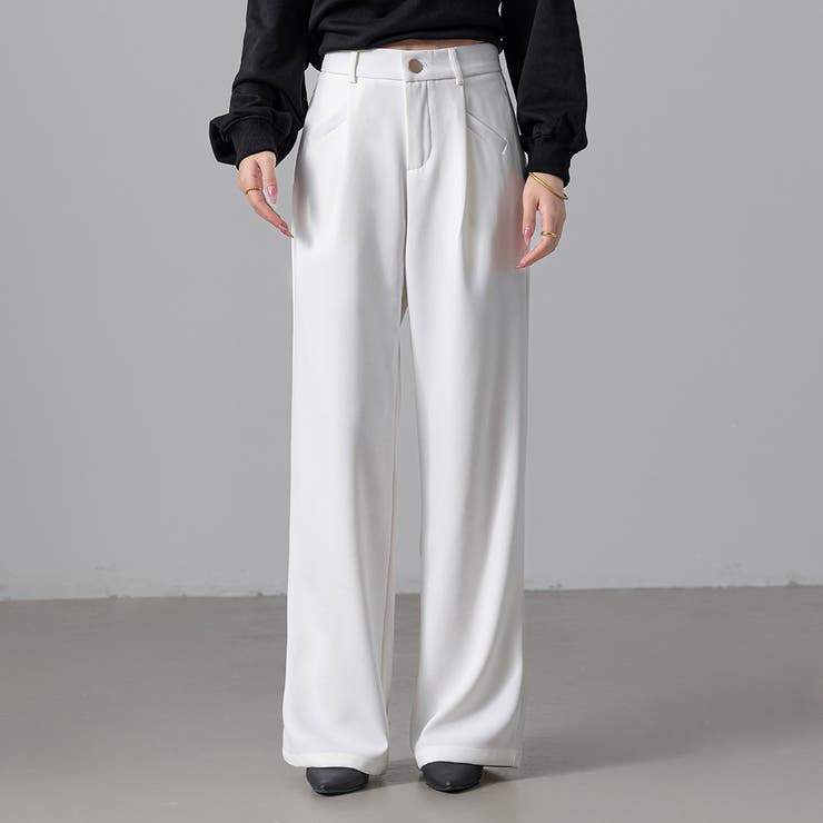 ホワイト | ハイウエスト タックパンツ スラックス | teddyshop