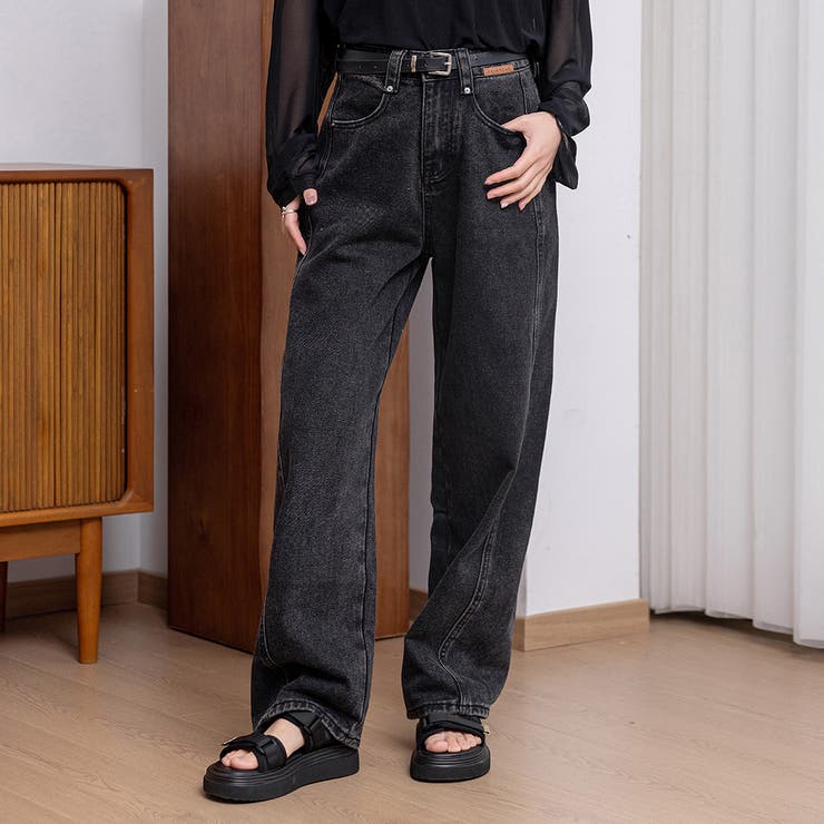 ブラック | カーブデニム パンツ ワイド | teddyshop