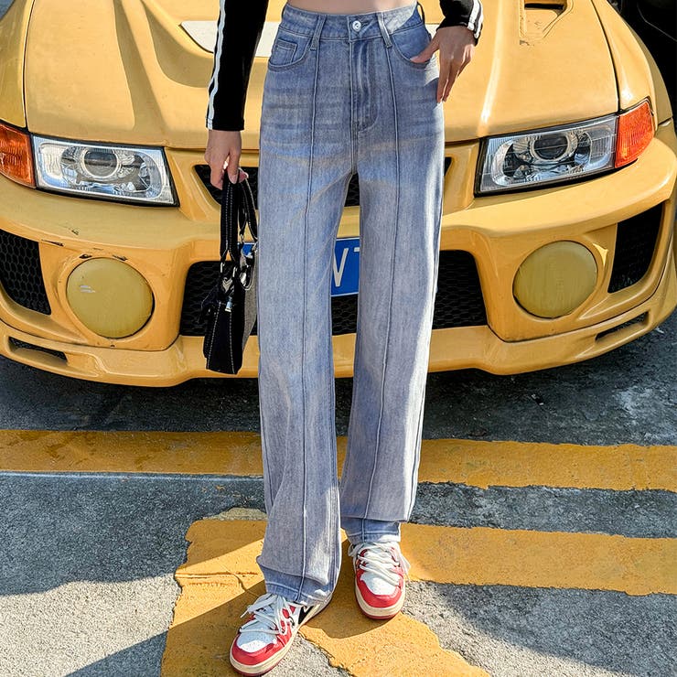 ブルー | 「美脚強調センター」デニム パンツ ストレート | teddyshop