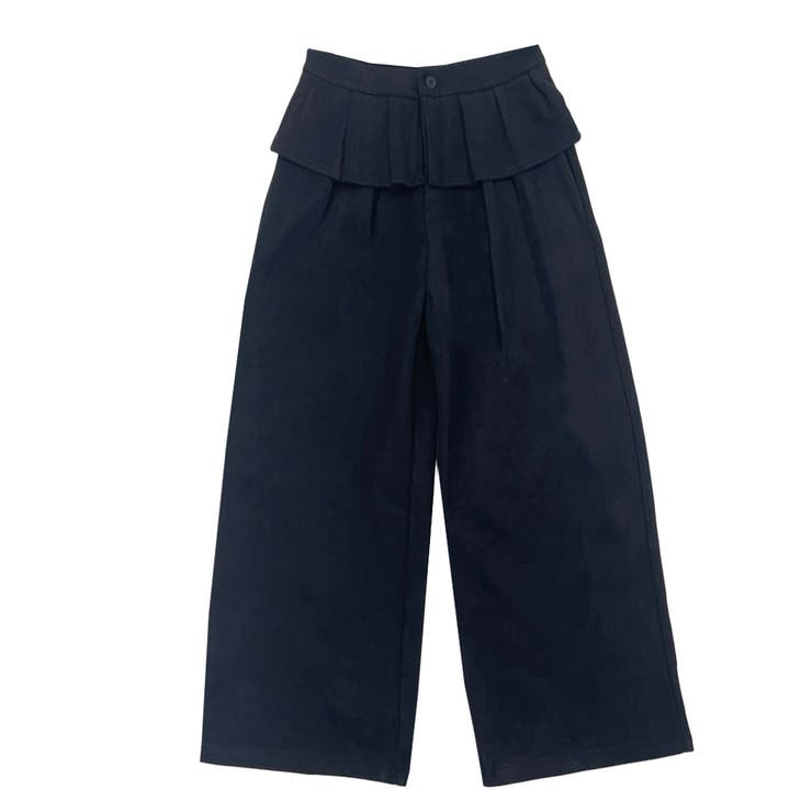 ブラック | 「ぱっと華やかウエストフリル」ワイドパンツ レディース ボトムス | teddyshop