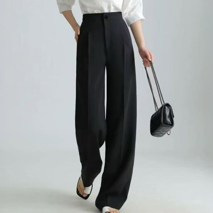 ブラック | 「バックゴムでウエストすっきり」ワイドパンツ レディース 全6色 | teddyshop