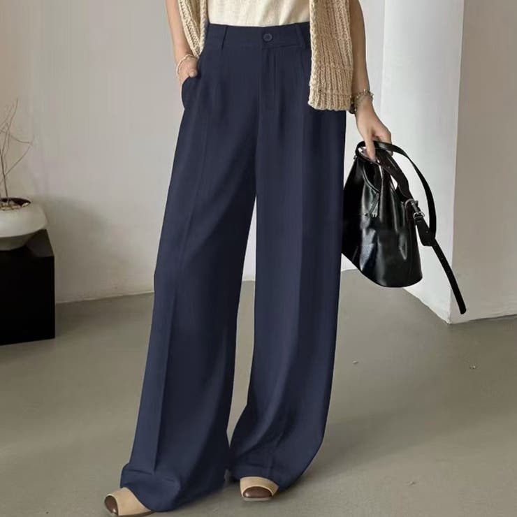ネイビー | 「バックゴムでウエストすっきり」ワイドパンツ レディース 全6色 | teddyshop