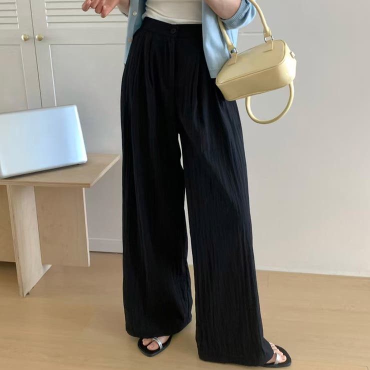 ブラック | 「ゆったりと気軽に穿ける」ワイドパンツ レディース 全4色 | teddyshop