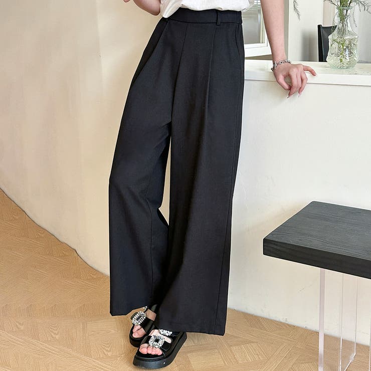 ブラック | 「ナチュラルな大人の色味」ワイドパンツ リネン レディース | teddyshop