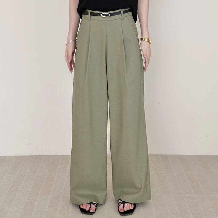 カーキ | 「ナチュラルな大人の色味」ワイドパンツ リネン レディース | teddyshop