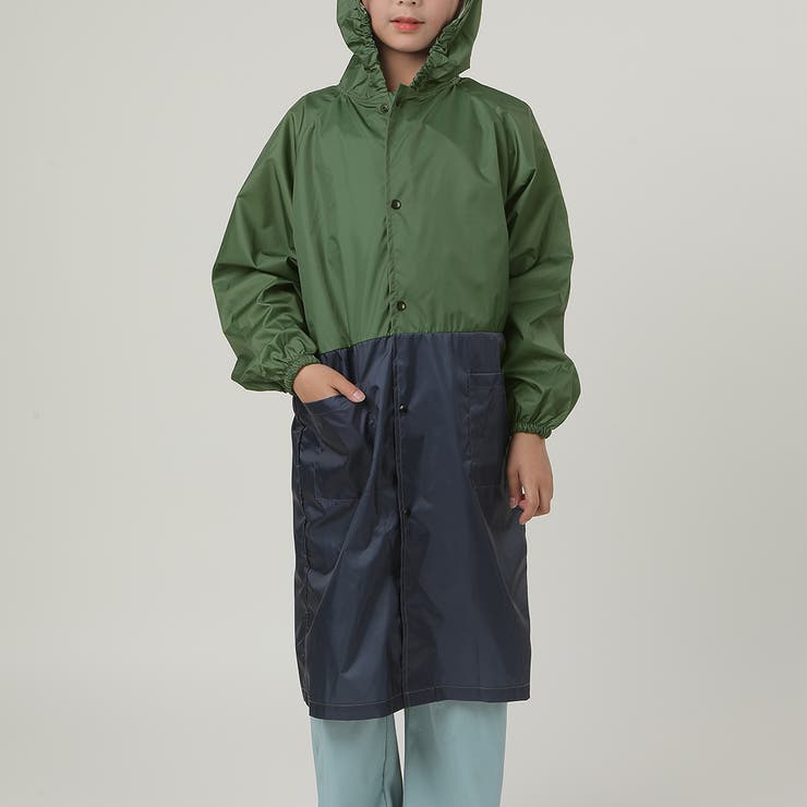 モスグリーン×ネイビー | キッズ レインコート 全11色 | Kids Teddy