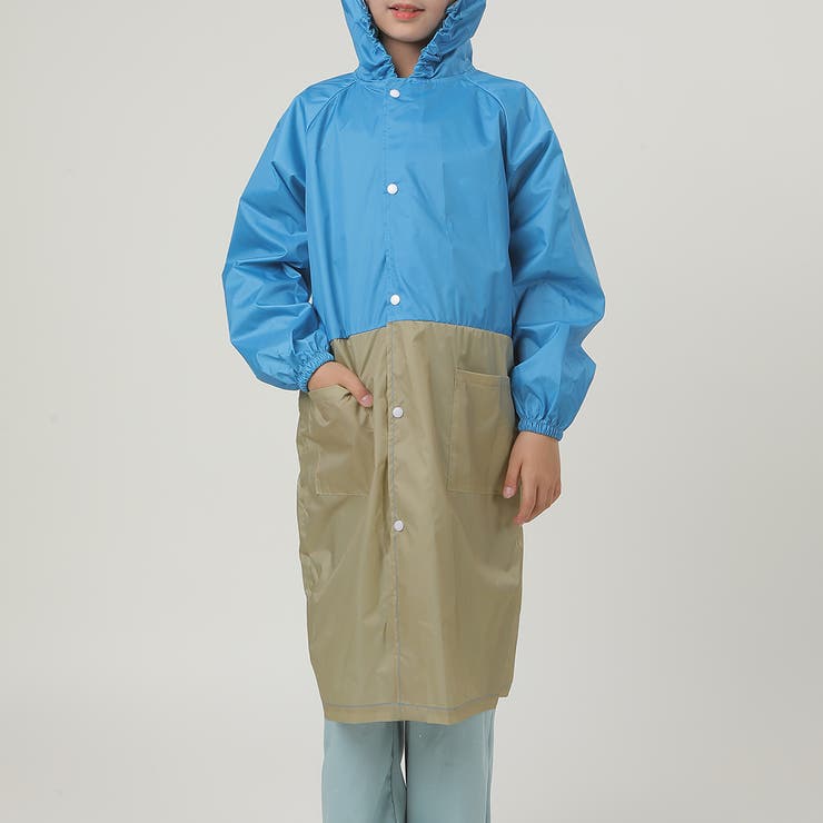 ブルー×カーキベージュ | キッズ レインコート 全11色 | Kids Teddy