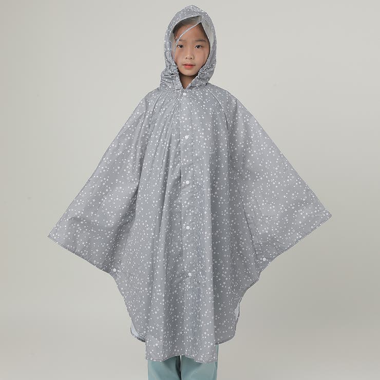 グレー×スター | キッズ レインポンチョ レインコート | Kids Teddy