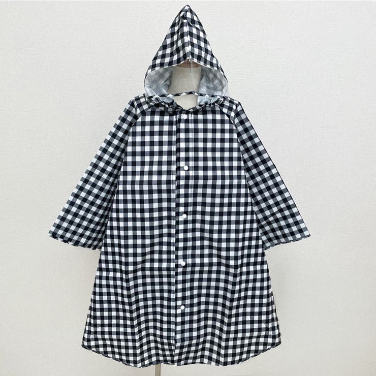 ブラック×チェック | キッズ レインポンチョ レインコート | Kids Teddy