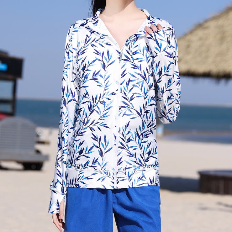 ホワイト×リーフ | 【紫外線カット率97 6％】ラッシュガード ライトアウター | teddyshop