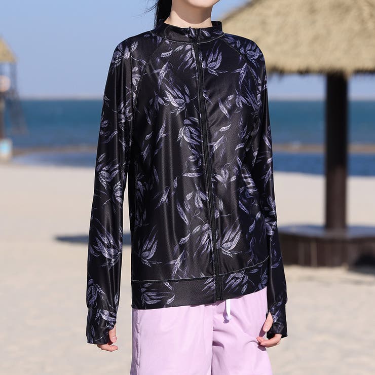 ブラック×リーフ | 【紫外線カット率97 6％】ラッシュガード ライトアウター | teddyshop