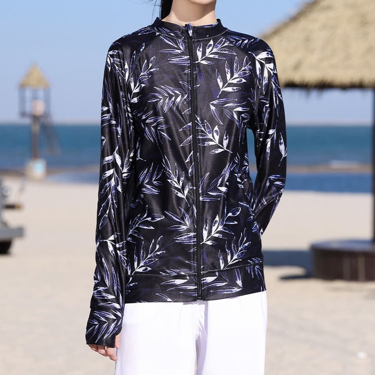 リーフ×ブラック | 【紫外線カット率97 6％】ラッシュガード ライトアウター | teddyshop