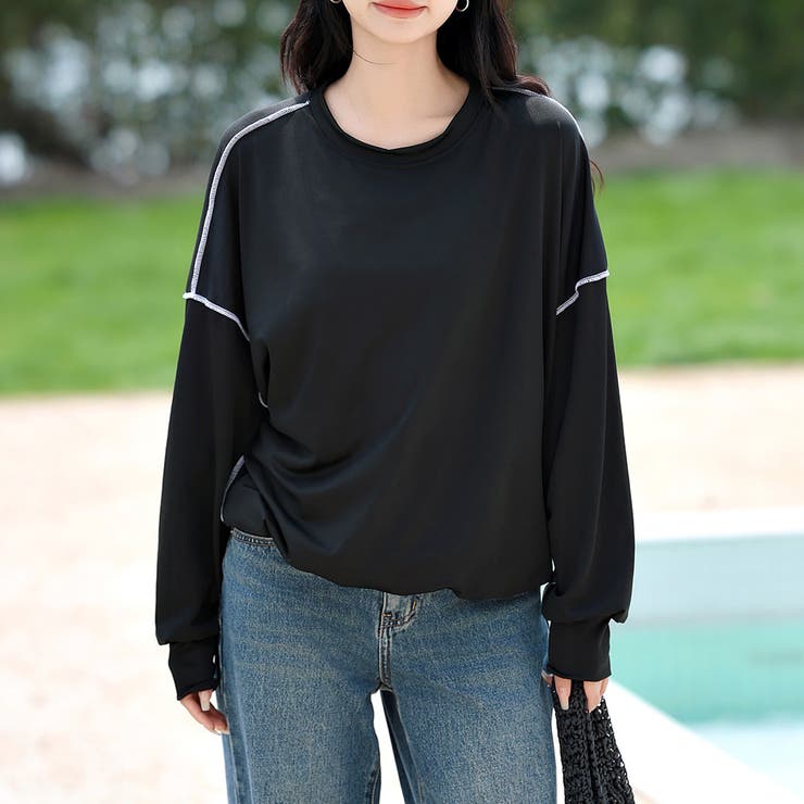 ブラック×ホワイト | 【紫外線カット率99 2％】ラッシュガード トップス | teddyshop