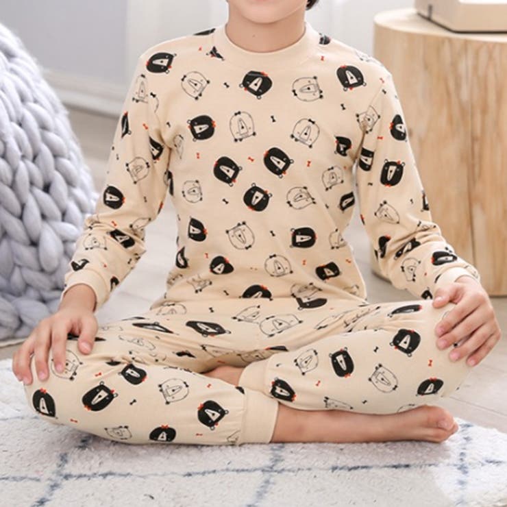 ベージュ | 長袖 ルームウェア 総柄 | Kids Teddy