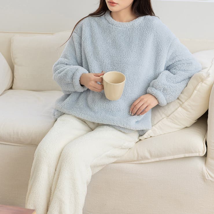 ライトブルー×ホワイト | ルームウェア レディース もこもこ | teddyshop