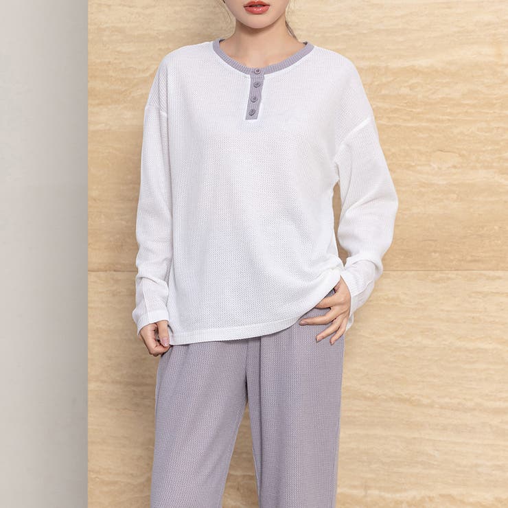 ホワイト×グレー | ルームウェア レディース 長袖 | teddyshop