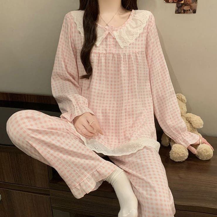 A：ピンク×チェック | ルームウェア レディース 全6色 | teddyshop