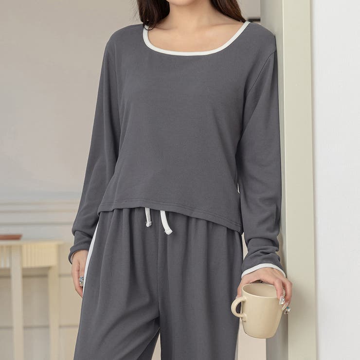 チャコール×ホワイト | ルームウェア レディース 上下セットアップ | teddyshop