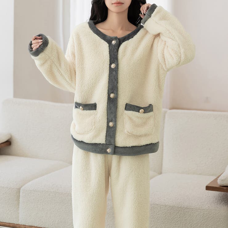 アイボリー×グレー | ルームウェア レディース 長袖 | teddyshop